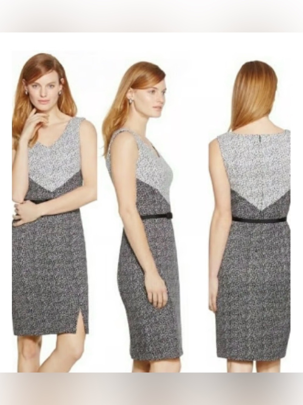 NWOT White House Black Market WHBM Color Block Ponte Knit V Neck dress Sz 2